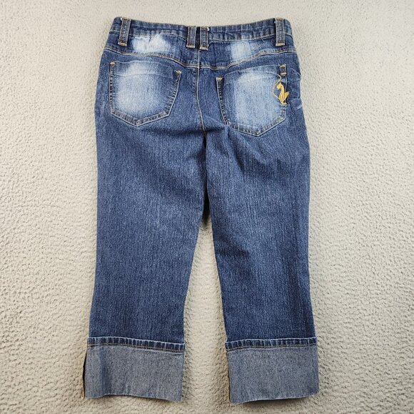 Y2K Baby Phat Jeans Women's/Jr's 7 Mid Rise Capri Cuffed Stretch Blue VTG Denim - Picture 2 of 11